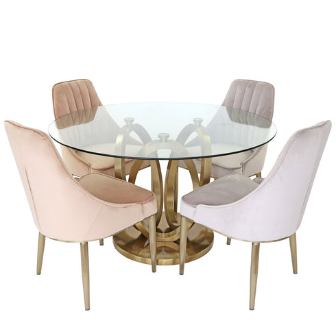 Zara 4 Seater Round Dining Table Gold - Clear Glass